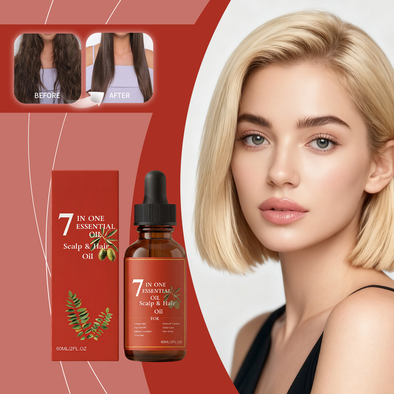 7-in-1 Hair Essential Oil 60ml - Hair Care Olive Oil avaliação e preço